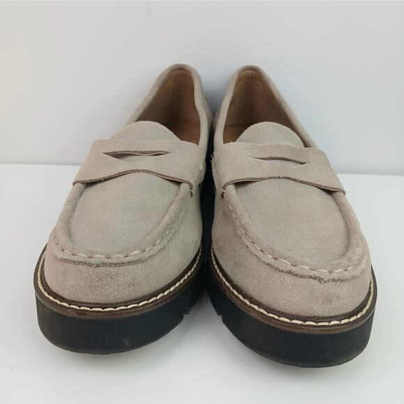 House Of Harlow 1960 SZ 9 Gunner Suede Penny Loafer With Lug Sole Light Taupe - Picture 5 of 8